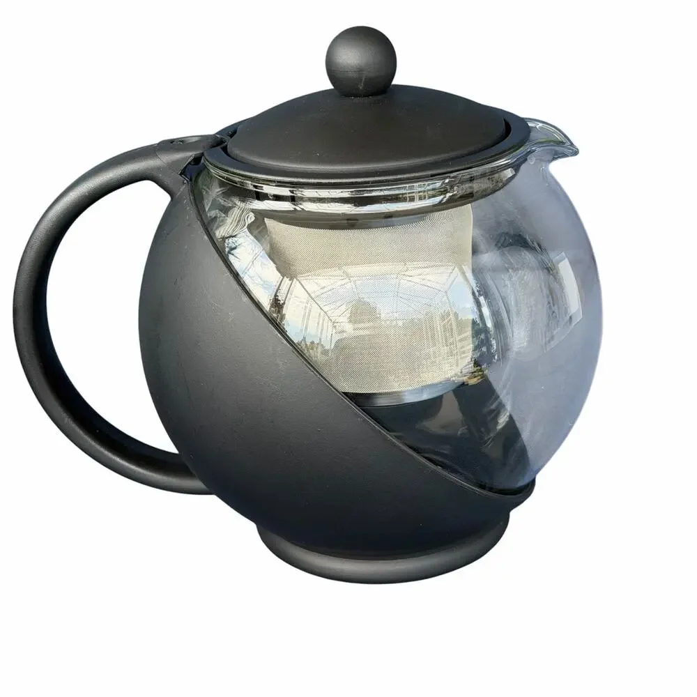 Norpro Eclipse Tea Pot with Infuser 6 Cup Tempered Glass Stainless Steel NOS